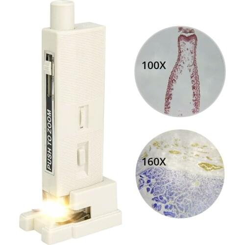 160-200x Mini Zoom Pocket Microscope with LED Light and Base Portable Magnifier Loupe Adjustable Focusing Microscope Monocular