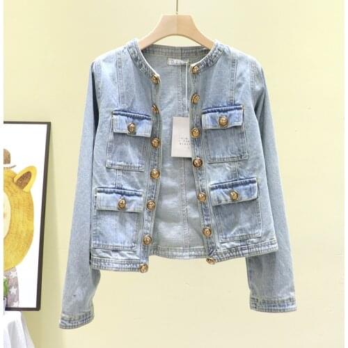 Spring Streetwear Short Denim Jacket Women Autumn Double Breasted Pocket Loose Outerwear Casual Jeans Coat Female Clothes G1350
