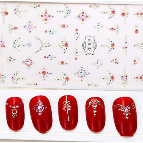 Best Selling 3D Decal Nail Art 60*120mm Imitate Rhinestone Laser Bronzing Nail Sticker Decoration