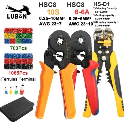 HSC8 6-6 10S MINI-TYPE SELF-ADJUSTABLE CRIMPING PLIER 0.25-10mm 6-16mm multi tools hands pliers with packing HS-D1
