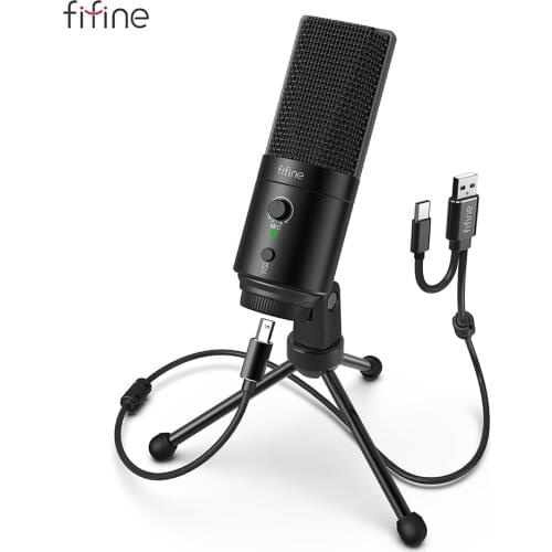 FIFINE 192KHz/24bit USB&Type-C Microphone with Mute Button Gain Control Condenser PC MIC for Cardioid Studio Recording-K683A