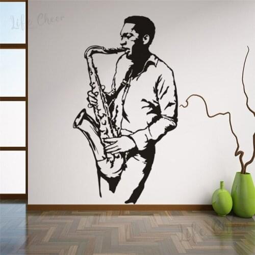 Musical Instrument Saxophone Wall Stickers Jazz Club Musician Player Vinyl Wall Decals Music Club Decoration Saxophone Murals