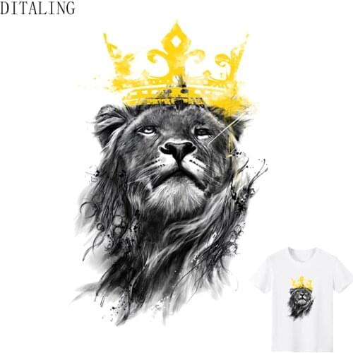 DITALING Lion Patch Thermal Sticker On Clothes Crown Animal Iron-On Transfer Applique Jacket DIY T-Shirt Heat Transfer Sticker