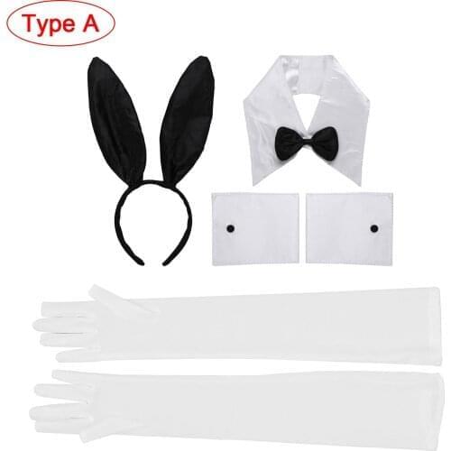 Sexy Bunny Girls Lingerie Set Women Halloween Cosplay Costume Kawaii Rabbit Ear Headband Bow Tie Collar Long Gloves Party Outfit