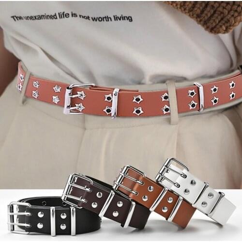 Women Men Punk Belt Vintage Faux Leather Pin Buckle Hip Hop Waistband Straps Star Eyelet All Match Jeans Punk Rock Belts
