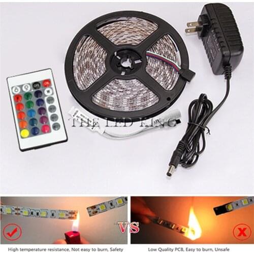 DC 12V LED Strip Light Flexible Diode Ribbon Tape RGB SMD 2835 5050 44Key Power Remote 5M 10M 15M Full Set Waterproof Lighting