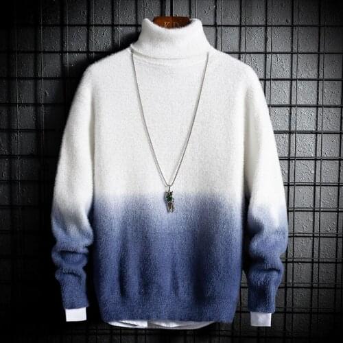 BALDAUEN Autumn And Winter Youth Mens Harajuku Sweater Pullover Gradient Color Wild Loose Turtleneck Sweater Mens Sweater