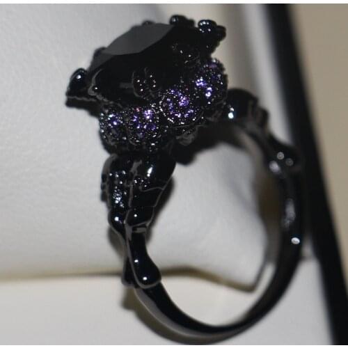 Victoria Wieck Cool Vintage Jewelry 10KT Black Gold Filled black AAA Cubic Zirconia Women Wedding Skull Band Ring Gift Size5-11