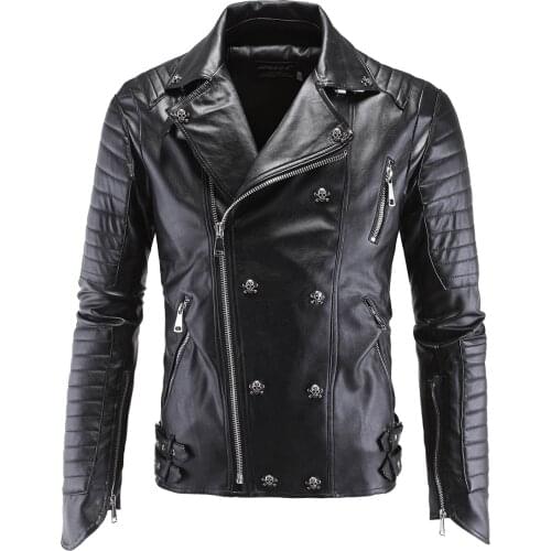 High Quality Men Skulls Leather Jackets PU Leather Coats New Male Slim Fit Casual Leather Jackets High Street Style Moto Jackets