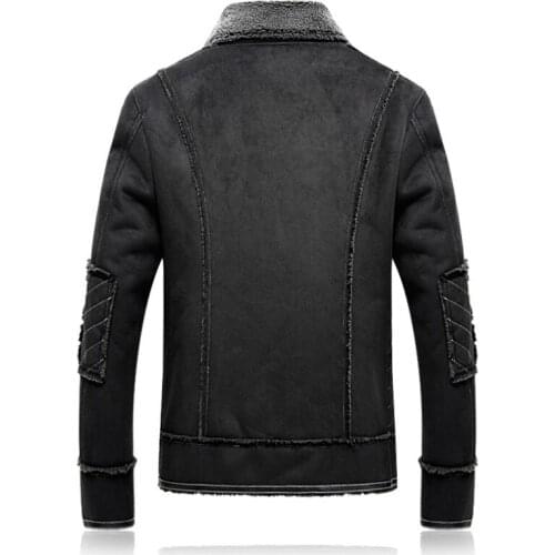Plus Size 5XL Suede Jacket Men Thick Fur Lining Warm Lapel Zipper Solid Faux Leather Overcoat High Quality Casual Male Clothes