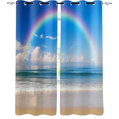 Rainbow Seaside Beach Sky Window Curtain Kids Home Decor Accessories Living Room Bedroom Kitchen Children Curtain