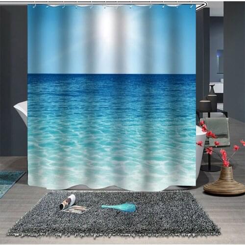 Custom Made Shower Curtain Bathroom Curtain Partition 1.5 x 1.8m 1.8 x 1.8m 1.8 x 2m Sea Beach Blue