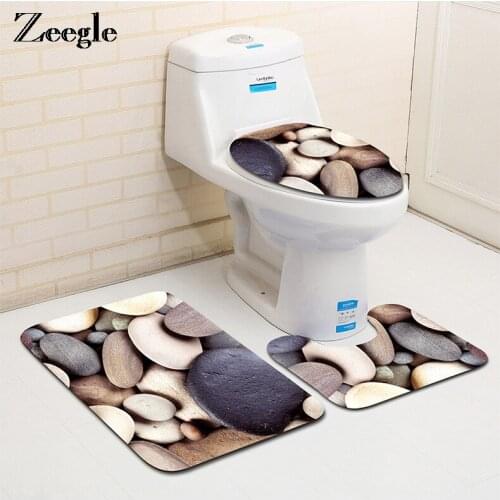 Zeegle Bathroom Carpet Set Washable Toilet Rugs Lid Seat Cover Bathroom Bath Mats Non-slip 3D Stone Printed Floor Mats