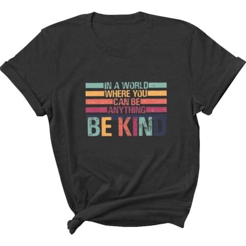 BE KIND Stirped Print Women T Shirt Short Sleeve O Neck Loose Women Tshirt Ladies Tee Shirt Tops Clothes Camisetas Mujer