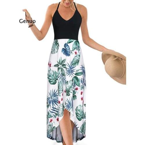 Women Summer Sexy Strappy Off Shoulder Backless Printing Bohe Long Dress Beach Sundress Women Summer Dresses