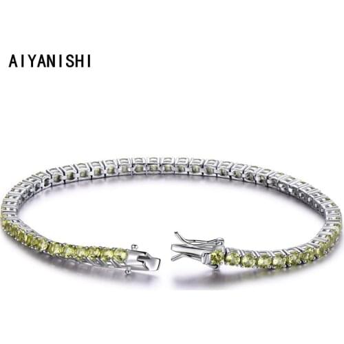 AIYANISHI 925 Sterling Silver Tennis Bracelet for Women 19cm 3mm Round Peridot Bracelet Sona Diamond Women Wedding Lover Gifts