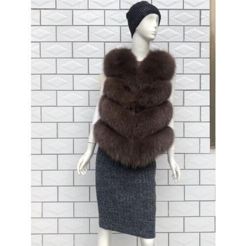 Women 50cm Real Fox Fur Vest Fashion Luxury Female Fox Fur Gilet Autumn Winter Natural Fur Thick Warm Coat Veste