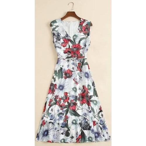 QUALITY New HIGH Stylish Fashion 2021 Designer Runway Dress Womens V-Neck sleeveless vintage Floral Print Dress