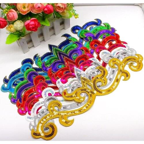 YACKALASI 5 Pcs/Lot Gold Sequined Flower Applique Iron On Patches Dance Dress Cosplay Embroidery Trims 35.5-7cm
