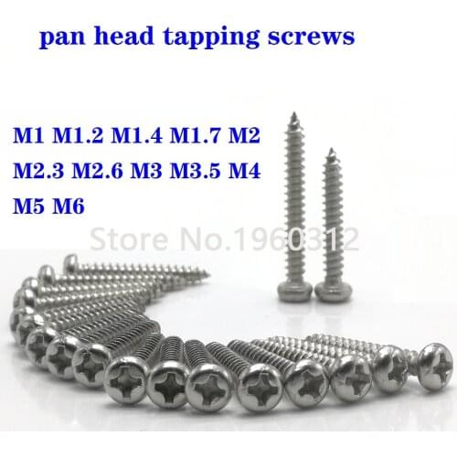 10-100pcs M1 M1.2 M1.4 M1.7 M2 M2.3 M2.6 M3 M4 M5 M6 Stainless steel Cross recessed round pan head tapping screws Wood SCREW