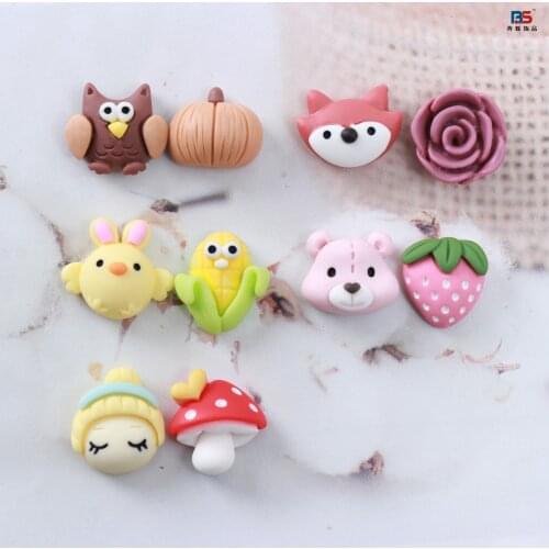 10sets Bear Fox Girl Resin cartton fruit flower Cabochons Flatback Phone Decoration Hair Bow Jewelry Accessories DIY Scrapbook