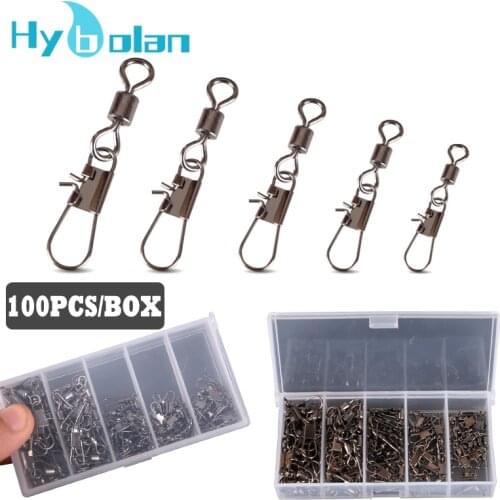 100Pcs/box Swivels Pin Interlock Snap Fishing Lure Tackles Accessories bait Connector Fishhook Bearing Rolling Solid Fish Tool