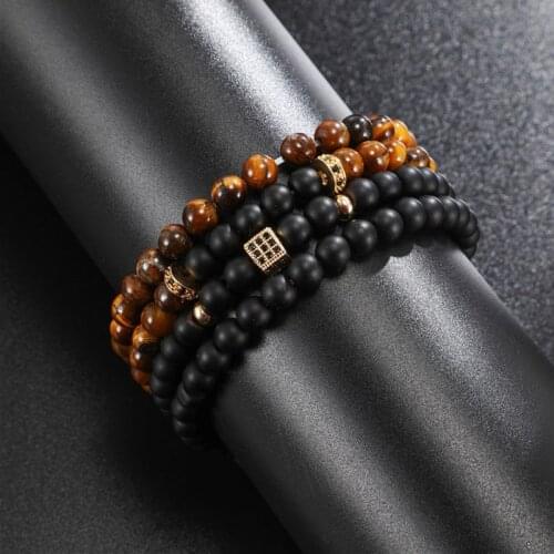 4pcs/set black Stone beads bracelet tiger eye bead pulseira mens jewelry accesorios Men armband buddha bracelets homme bijoux