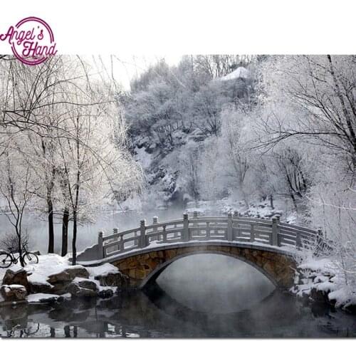 DIY 5 d Diamond Painting Crystal Diamond Painting Cross Stitch, Snow scene bridge Needlework Diamond Embroidery Home Decorative