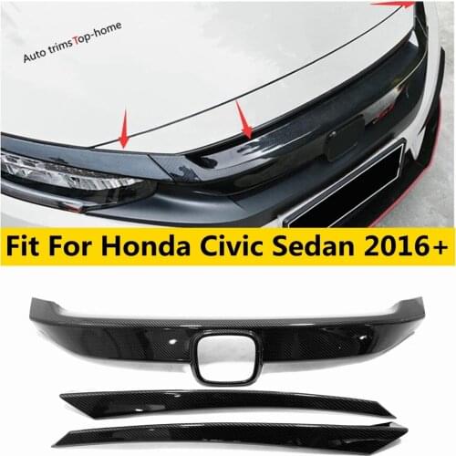 Yimaautotrims Front Hood Bonnet Grille Grill Lights Lamp Eyebrow Cover Trim Fit For Honda Civic Sedan 2016 - 2020 ABS Exterior
