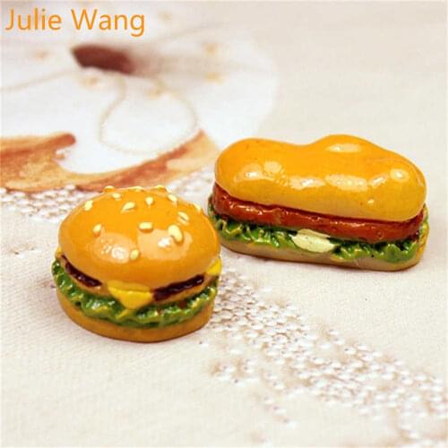 Julie Wang 10PCS Resin Burger Charms Artificial Food Hamburger Pendant Jewelry Making Accessory Home Decor Table Prop