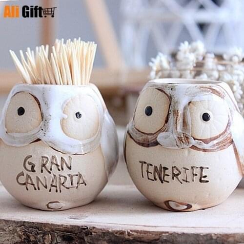 Vintage Owl Pattern Ceramic Toothpick Holder Toothpick Tank Toothpick Bucket ToothPick Holder Storage Home Dining Table Decor
