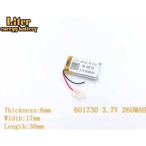 Liter energy battery 3.7V 260mAh 601730 plug Lithium Polymer Rechargeable Battery For MP3 MP4 MP5 Lithium polymer battery