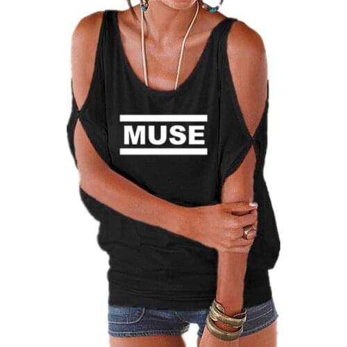Muse t shirts Women muse t shirt Summer Sexy Off Shoulder Tees Batwing Short Sleeve Lace up t shirts Tops Rock Band T-Shirts