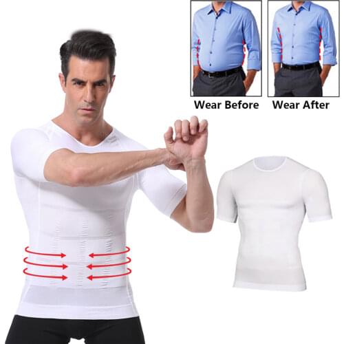 Men Compression Shirt Tummy Control Tight Vest Slimming Body Shaper Workout Hide Chest Undershirt Waist Trainer
