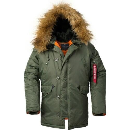 Mens Bomber Jackets with Fur Collar Military Thick Warm Hooded Coat Mens Casual Long Parkas Chamarras Para Hombre