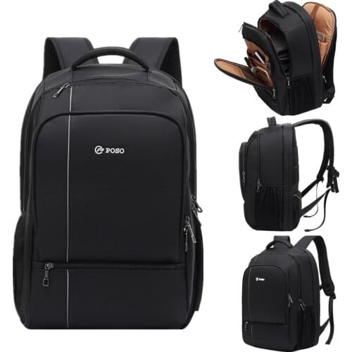 POSO Men 17" Backpack USB High Capacity RFID Anti-Theft Waterproof Laptop Back Bag Casual School Multi-Layer Office Bags Classic