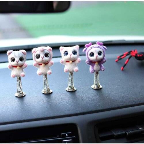 Non-Finished Shaking Head Toys Car Ornament Wool Needle Nod Dolls Cute Cartoon Funny Cat Animal Lovely Car Dashboard Material