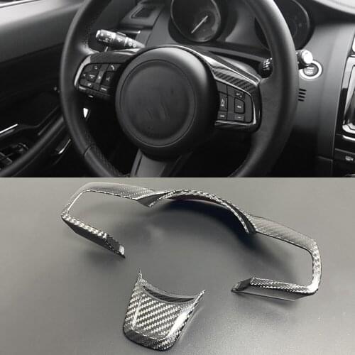 2pcs 3K Real Carbon Fiber Car Interior Steering Wheel Frame Cover Trim For Jaguar E-Pace EPACE 2018-2019 LHD