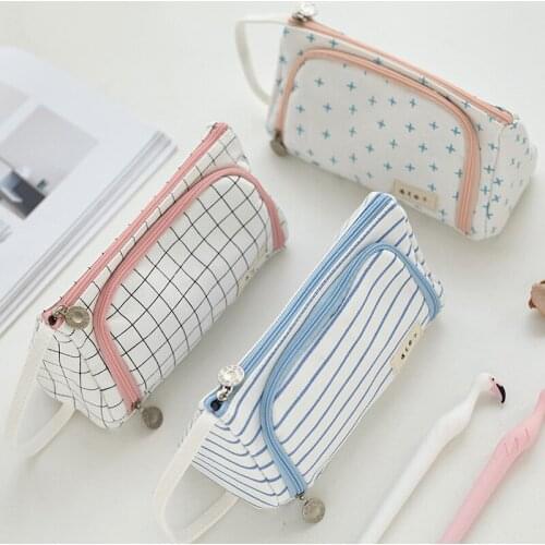 Multifunctional stationery box simple creative high school girl canvas large capacity pencil case pencil case pencil bags