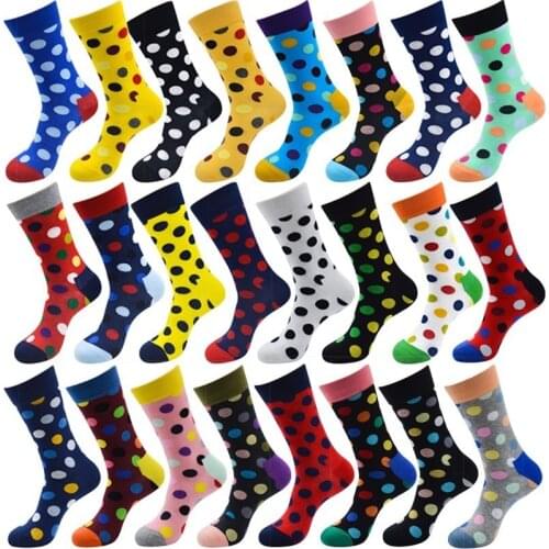 Peonfly New 2020 Arrived Happy Men Colorful Dot Design Combed Cotton Leisure Socks Funny Gift Happiness