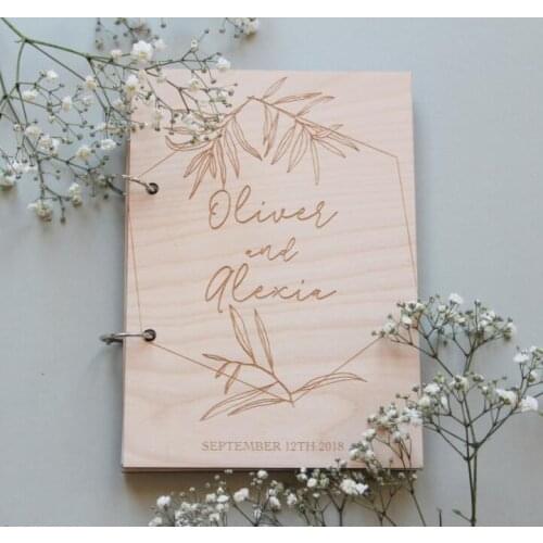 Personalized Botanical Wedding Minimal Wood memory guestbooks engagement Wooden photo Albums signature Sign in Guest Books