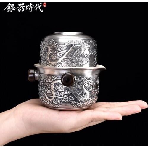 Silver age multi-functional portable travel crack cup silver pot office household pure silver 999 kung fu tea set