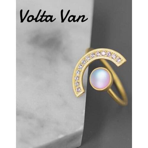 Volta Van 925 Sterling Silver Rings 2021 New Jewelry Zircon Colored Glaze Elegant Moon Classic Concise Opening Silver Rings
