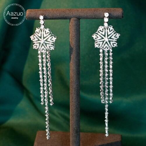 Aazuo Real 18K White Gold Real Natural Diamonds 1.30ct Fairy Nowflake Stud Earrings Drop Chain gifted for Women Wedding Party
