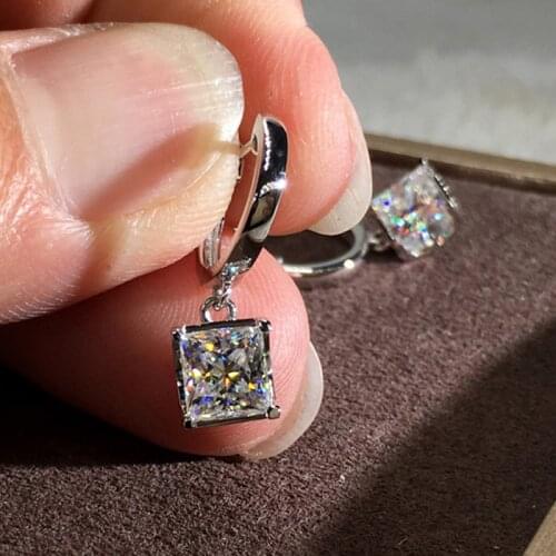 High Quality Korean Earrings for Women Square Crystals 925 Silver CZ Zircon Drop Earring Wedding Jewelry