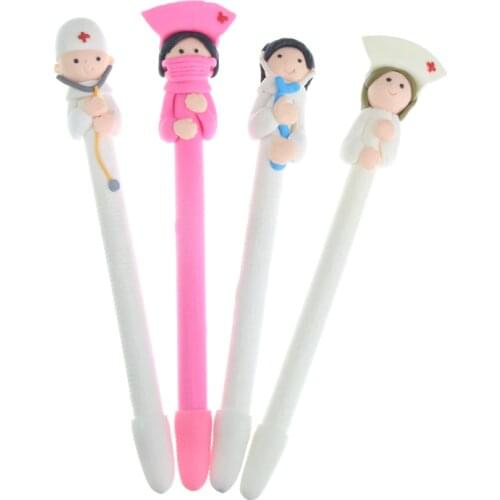 1Pcs Chic Kawaii Cartoon Doctor Nurse Design Ballpoint Pen Polymer Caly Pens Writing Stationery Material School Office Supply