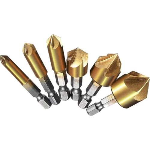 Hexagonal Shank Titanium Plated Five-blade Chamfer 6-19mm Woodworking Hole Opener Bit