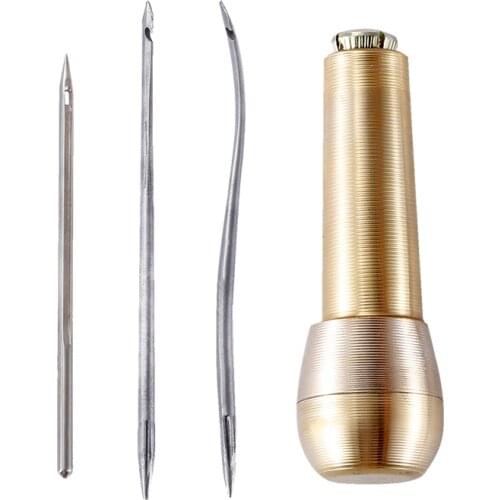 LMDZ Copper Handle Awl Shoes Repairing Tool Leather Canvas Punch DIY Sewing Kit Needles Stitcher Crochet Line