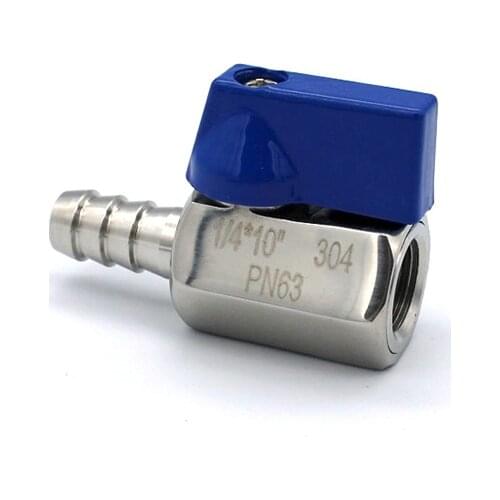 7mm 8mm 10mm 12mm Hose Barb x 1/4" 1/2" BSP Female Thread 304 Stainless Steel Mini Ball Valve For Water Oil Gas