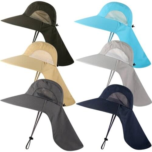 Summer Unisex Hiking Caps UPF50+ Sun Hat Breathale Mesh Bucket Hat With Neck Flap Outdoor Long Wide Brim Fishing Hats